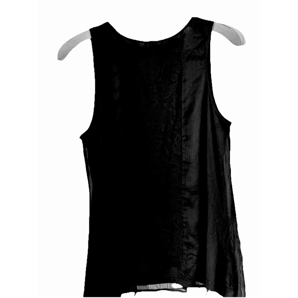 Vtg Cupio Top Tank LG Black Shark Bite Hem Chiffon Lace Panel Black Insert *READ - Picture 3 of 16
